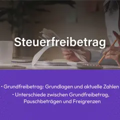 Frau mit Belegen und Taschenrechner, Thema Steuerfreibetrag 2026. Grundfreibetrag, Pauschbeträge und Freigrenzen erklärt.