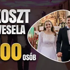 Szacowany koszt wesela na 100 osób. Młoda para trzyma się za ręce, uśmiechnięta.