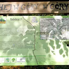 Tablica 1 na szlaku E-3, prowadzącym przez Góry Wałbrzyskie, opisuje geologiczne cuda regionu.