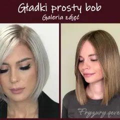 Dwie kobiety z prostymi, średnimi bobami: jedna z popielatym blondem, druga z brązowymi włosami.