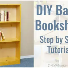 Learn how to build a basic bookshelf with this step-by-step DIY tutorial. The image shows a finished wooden bookshelf with books.
