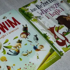 Julian Tuwim biografia dla dzieci. Kolorowe okładki książek z wesołymi postaciami i zwierzętami.