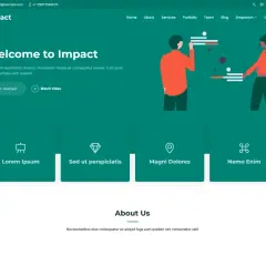 A simple one page website template with a "Welcome to Impact" header, navigation, and feature cards.