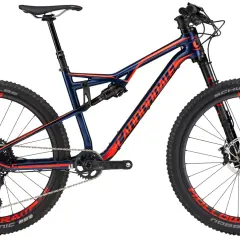 2017 Cannondale Habit mountain bike in navy blue with red accents. Ready for any trail adventure.