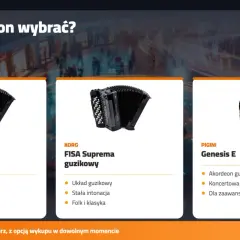Trzy typy akordeonów: KORG Fisa Suprema klawiszowy, KORG Fisa Suprema guzikowy i Pigini Genesis E.