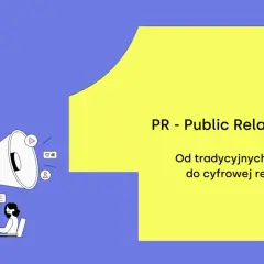 Grafika ilustruje, jak public relations polega na promocji. Postacie komunikują się za pomocą mediów społecznościowych i tradycyjnych narzędzi.