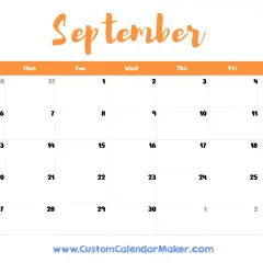 Calendario de septiembre de 2026 con días de la semana y números de fecha.