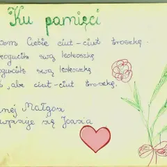 Wpis do pamiętnika z wierszykiem o miłości i rysunkiem kwiatów. "Kocham Cię ciut-ciut troszkę" - takie cytaty do pamiętnika są urocze.