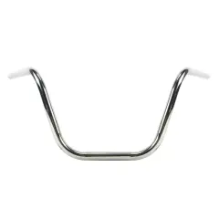 Manubrio cromato per bici stile chopper, con curve ampie e un design iconico per un look personalizzato.