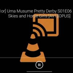 VLC Chromecast not working: The screen shows an error icon with a traffic cone and Wi-Fi signal, indicating a connection issue while trying to stream "Uma Musume Pretty Derby.