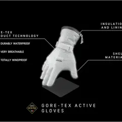 Vit handske med GORE-TEX membran, som är hållbart vattentät, mycket ventilerande och helt vindtät. Perfekt för aktiva äventyr.