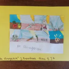 Dzieci namalowały warzywa na straganie, inspirowane wierszem Jana Brzechwy.
