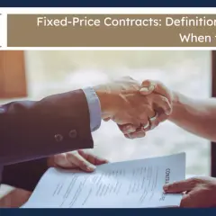 Two businessmen shake hands over a contract, signifying a firm fixed contract agreement.