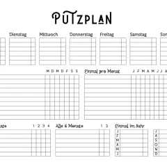 Eine Putzplan Vorlage zum Abhaken für tägliche, wöchentliche, monatliche und jährliche Aufgaben.