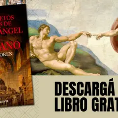 El libro "Los secretos ocultos de Miguel Ángel en el Vaticano" se promociona con la icónica imagen de la Creación de Adán de la Capilla Sixtina.