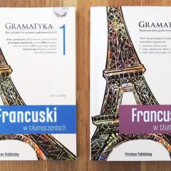Dwie okładki książek z Wieżą Eiffla i napisem "Francuski w tłumaczeniach".