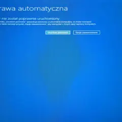 Ekran naprawy automatycznej Windows 10. Komputer nie uruchomił się poprawnie, oferuje opcje "Uruchom ponownie" lub "Opcje zaawansowane" do przywracania systemu.