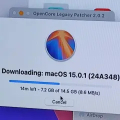 Pobieranie macOS 15.0.1 przez OpenCore Legacy Patcher. To jeden ze sposobów, jak odświeżyć komputer, instalując nowy system.