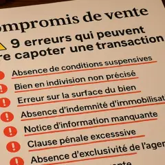 Liste des 9 erreurs à éviter pour un compromis de vente entre particuliers. Attention aux clauses suspensives, à l'indivision, à la surface, etc.