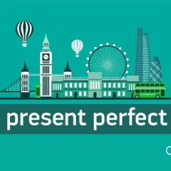 Londyn z Big Benem, London Eye i czerwonym autobusem. Temat: present perfect simple zastosowanie.