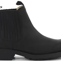 Svart chelseaboots i läder med dragflik baktill, märkta Johnny Bulls. Perfekta för en robust stil.