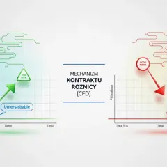 Grafika ilustruje mechanizm kontraktu różnicowego (CFD). Po lewej zielony wykres pokazuje wzrost, po prawej czerwony spadek.
