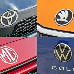 Logo Toyota, Skoda, MG i Volkswagen Golf. Popularne marki samochodów w Polsce.