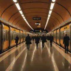 Voyagez dans le metro de Rome, avec ses trains jaunes et son architecture unique. Une scène animée de voyageurs.