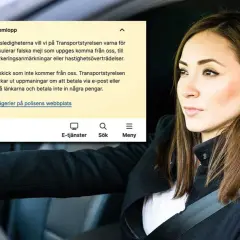 Kvinna i bil ser orolig ut när Transportstyrelsen varnar för falsk parkeringsbot via mejl. Betala aldrig via e-post eller sms.