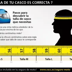 Guía visual para determinar las medidas exteriores del casco de moto. Muestra cómo medir la cabeza con una cinta métrica para encontrar la talla correcta.