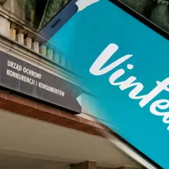 Tablica Urzędu Ochrony Konkurencji i Konsumentów obok ekranu telefonu z logo Vinted. Zapewnia to ochronę kupujących Vinted.