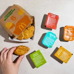 Nuggetsy McDonald kcal. Zestaw 6 McNuggetsów z sosami: Tangy BBQ, Spicy Buffalo, Ranch, Sweet 'N Sour i Honey Mustard.