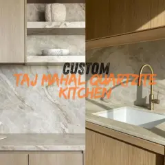 Cucina con piano in quarzite Taj Mahal, che cos'è il marmo? Superfici eleganti e venature naturali.