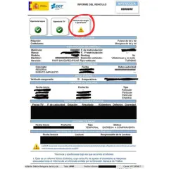 Informe DGT de moto con reserva de dominio. Muestra datos del vehículo, titular, seguro, ITV e historial.