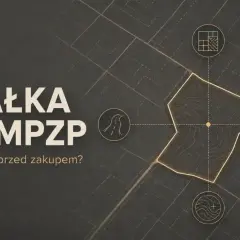 Działka bez MPZP: sprawdź co musisz wiedzieć przed zakupem. Mapa z ikonami drogi, mediów i zabudowy.