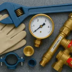 Narzędzia hydrauliczne, manometr i zawory. Rozwiązywanie problemów ze zmiękczaczem wody wymaga odpowiedniego sprzętu.