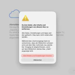 Warnung: Alle Inhalte und Einstellungen werden gelöscht. Dies ist der letzte Schritt, bevor du dein MacBook formatieren kannst.