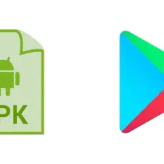 Ikona pliku APK obok kolorowego logo Google Play.