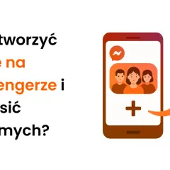 Jak stworzyć grupę na Messengerze i zaprosić znajomych? Ikony pokazują tworzenie grupy i dodawanie osób.