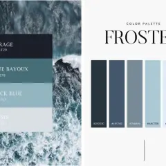 Palette "Frosted" con tonalità di colore blu ispirate al mare in tempesta e alle sfumature ghiacciate.