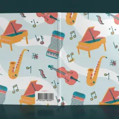 Patrón de instrumentos musicales y notas, ideal para ideas de portadas de música.