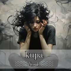 Mroczny sen o kupie własnej. Kobieta z czarnymi włosami, skulona, z dłońmi przy uszach, wpatrzona w dół.