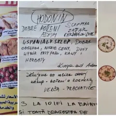 Menu z Jordanii z daniami i cenami. Wpisano "niska cena" i "dobra obsługa".