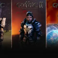 Trzej bohaterowie w zbrojach z gier Gothic Classic, Gothic II Complete Classic i Gothic 3 Classic.