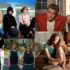 Kolaż scen z filmów komediowych: młodzieżowe dylematy, buntowniczy nastolatek, przyjaciele i dziewczyna z psem.