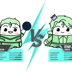 ESFJ, ambasador, z pomponami, obok ENFJ, bohatera.