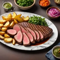 Saftig picanha, perfekt stekt med rosastekt kött, serveras med klyftpotatis och en grön sås. Ett fantastiskt picanha recept!
