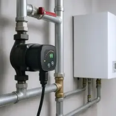 Nowa pompa obiegowa z cyfrowym wyświetlaczem, pokazującym 47, podłączona do instalacji grzewczej. Na którym biegu powinna chodzić pompa co?