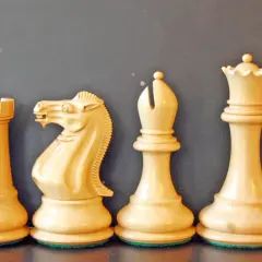 Białe figury szachowe: pion, wieża, skoczek, goniec, hetman i król. Każda z nich reprezentuje różne ruchy szachowe nazwy.