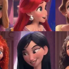 Seis princesas Disney modernas: Rapunzel, Ariel, Bella, Mérida, Mulán y Moana, cada una con su estilo único.